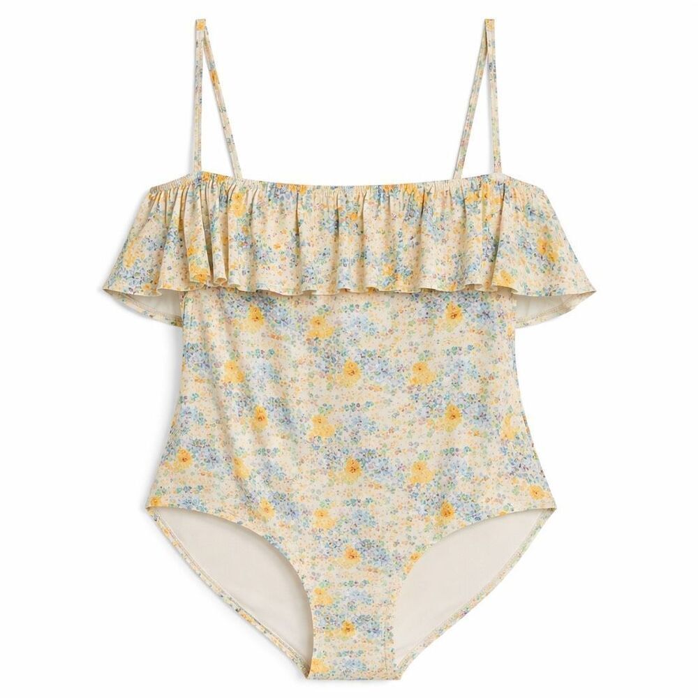 & Other Stories Floral Ruffle Bandeau One Piece Swimsuit NWT US 10 Euro Summer